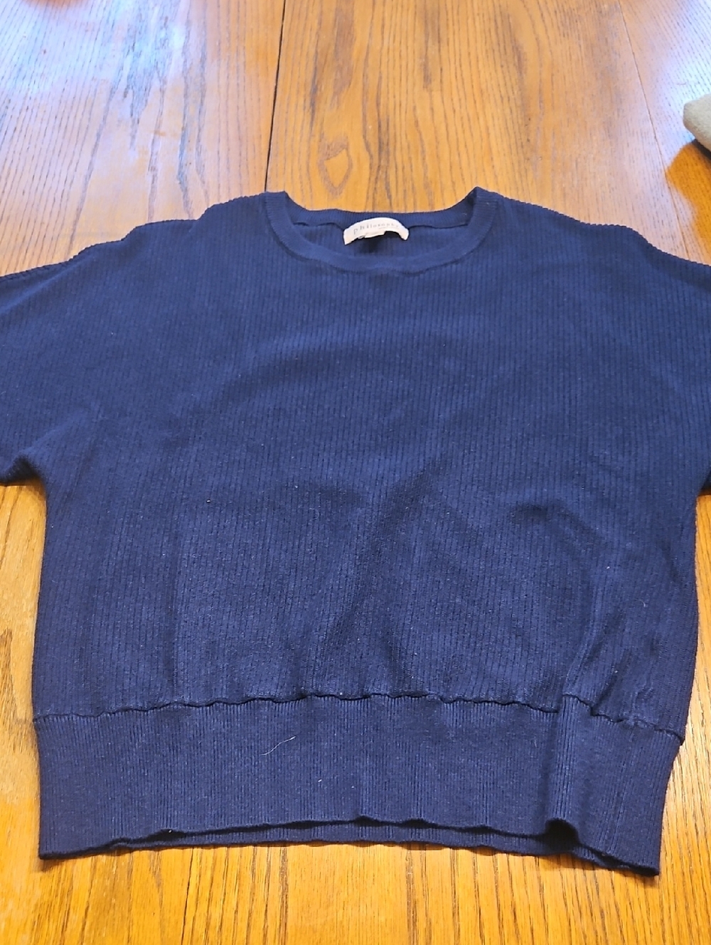Dark Blue Drop Shoulder Half Sleeve Sweater